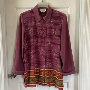 Diane Gilman Silk Beaded Button Blouse Vintage Art to Wear Purple Size M